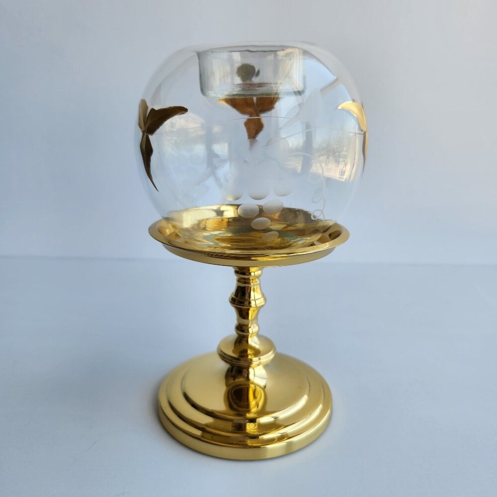 VTG RARE Partylite Mini Tuscany Glass Tealight Candle Holder with Gold Base